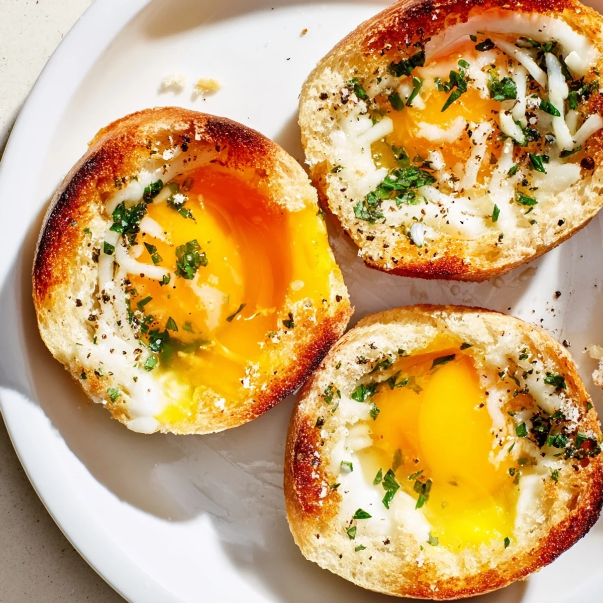 Lazy Garlic Bread Egg Cups: golden crusts, runny yolks, buttery garlic aroma
