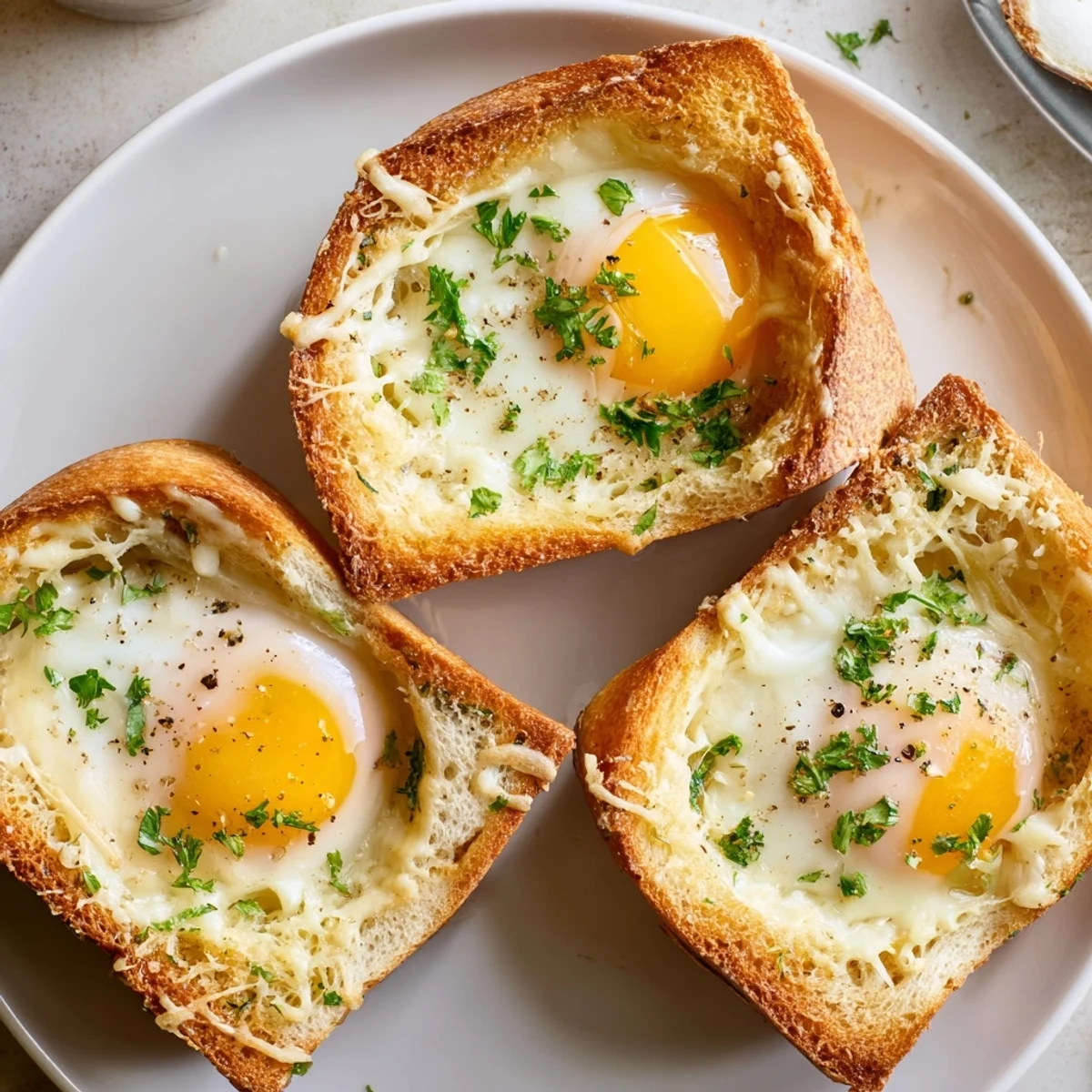Crispy-edged Lazy Garlic Bread Egg Cups with melted mozzarella, perfect brunch bite