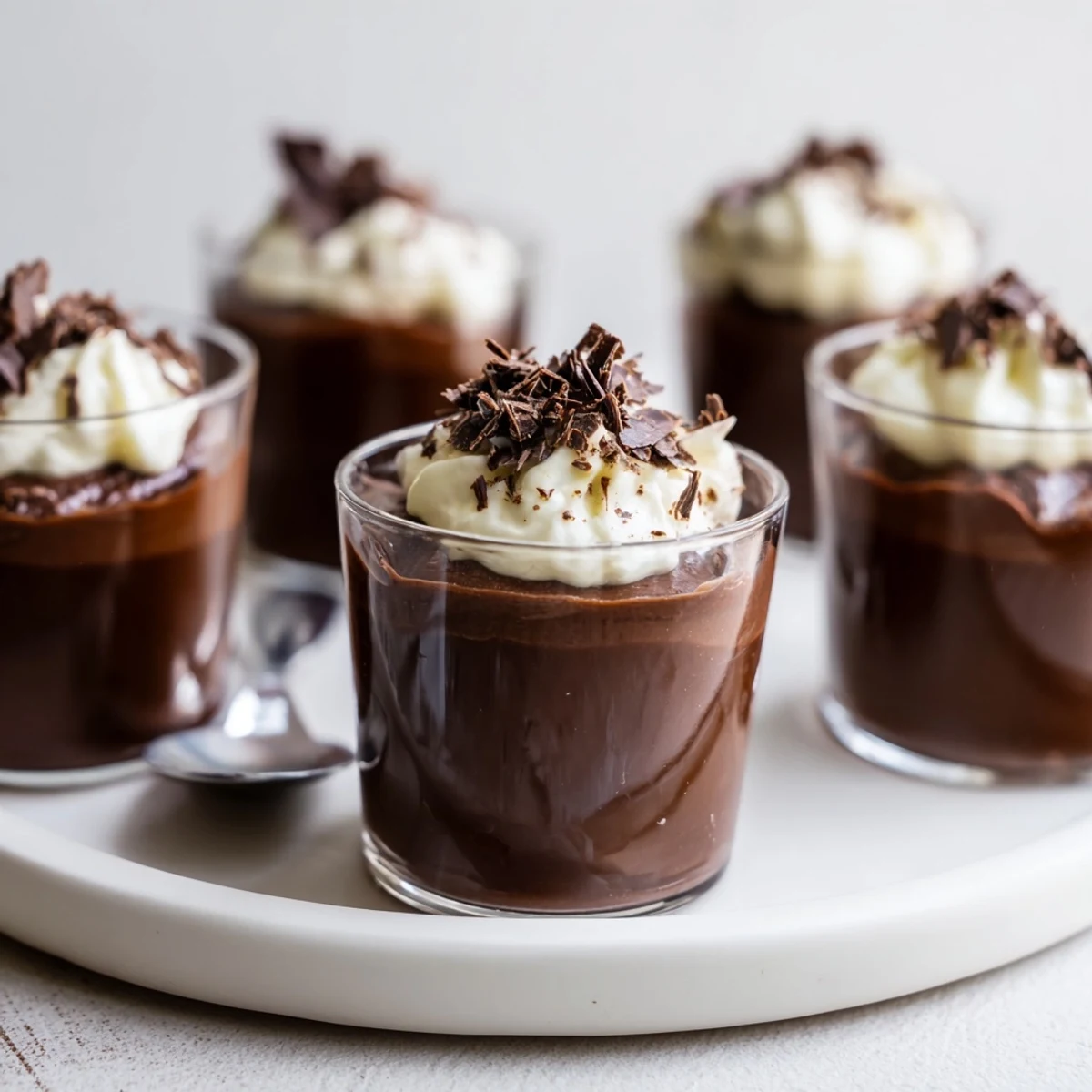 Creamy layers in Triple Chocolate Mousse Cups, chilled, ready to serve with berries