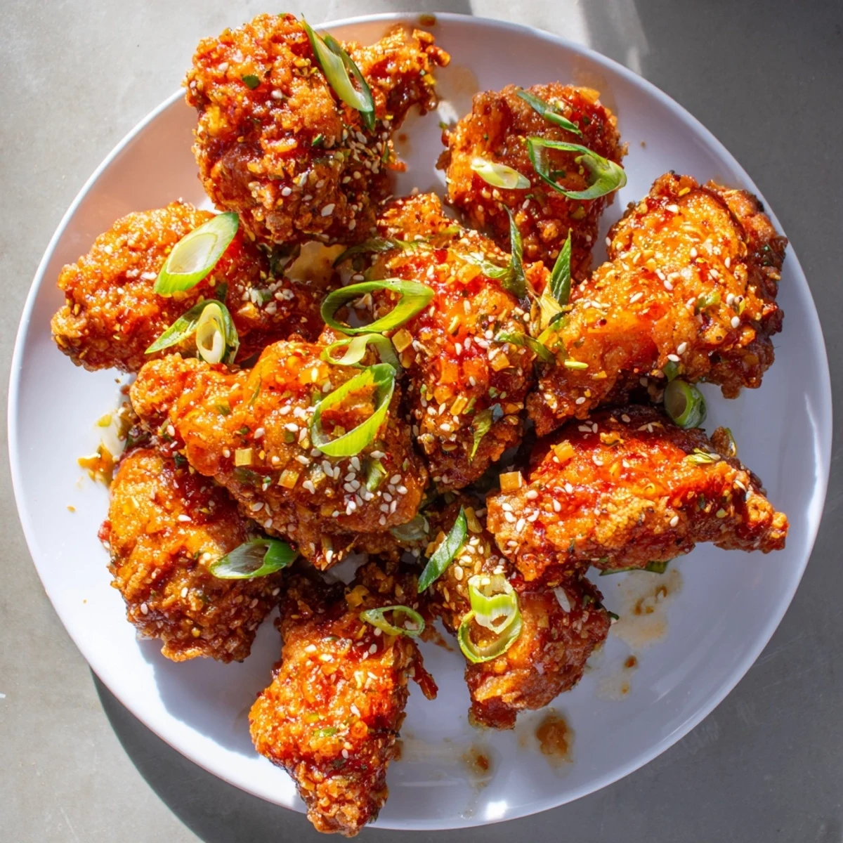 Crispy fried orange chicken tossed in sweet tangy sauce topped with toasted sesame seeds
