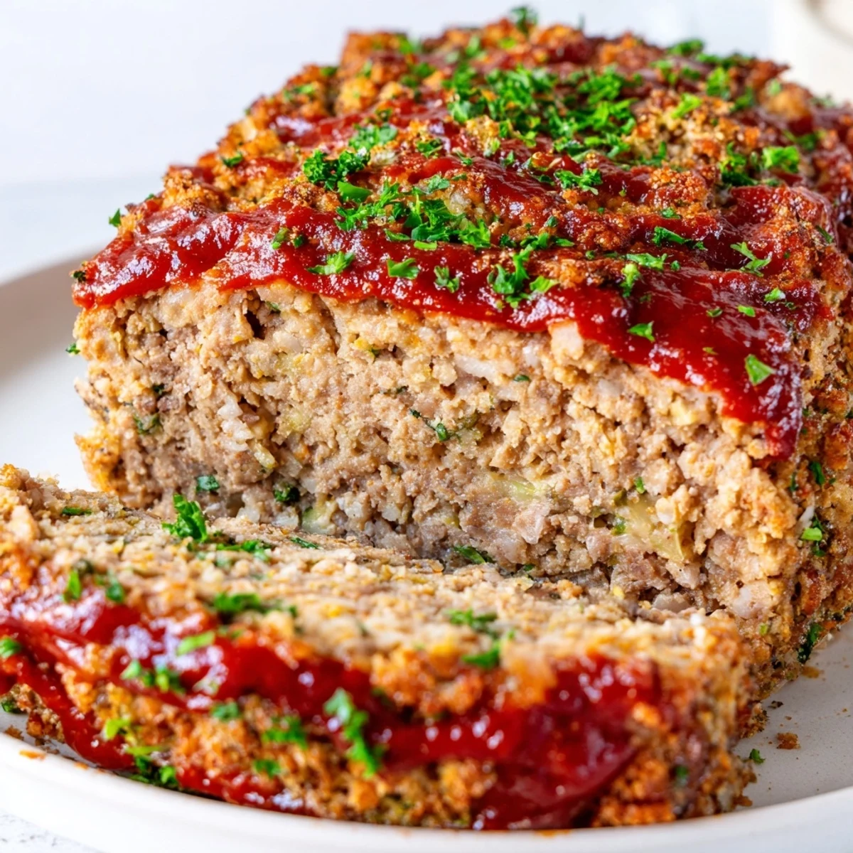 Bubbling Parmesan cheese crust tops this turkey meatloaf recipe baked to golden brown perfection