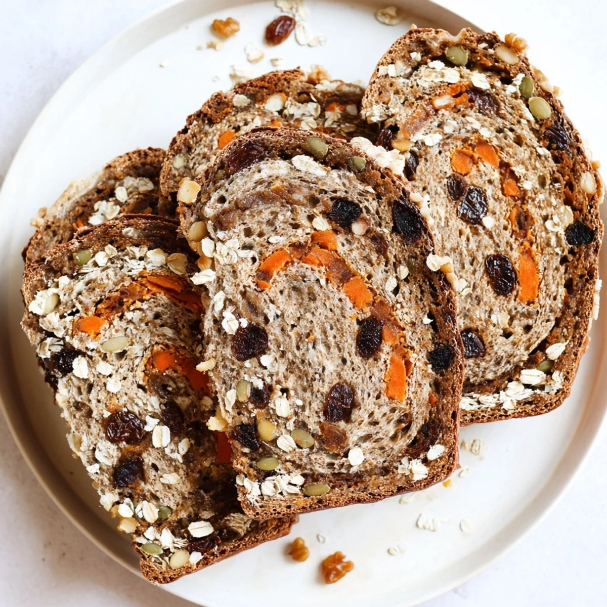Golden brown carrot cake sourdough bread loaf sliced to reveal moist crumb with orange flecks