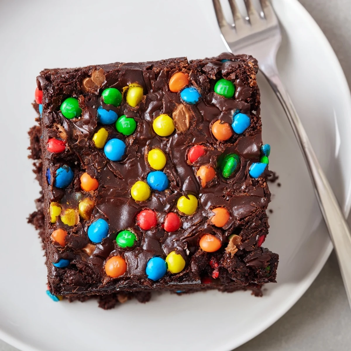 Chilled Gourmet Cosmic Brownies Bars sliced on parchment, studded with rainbow candies  