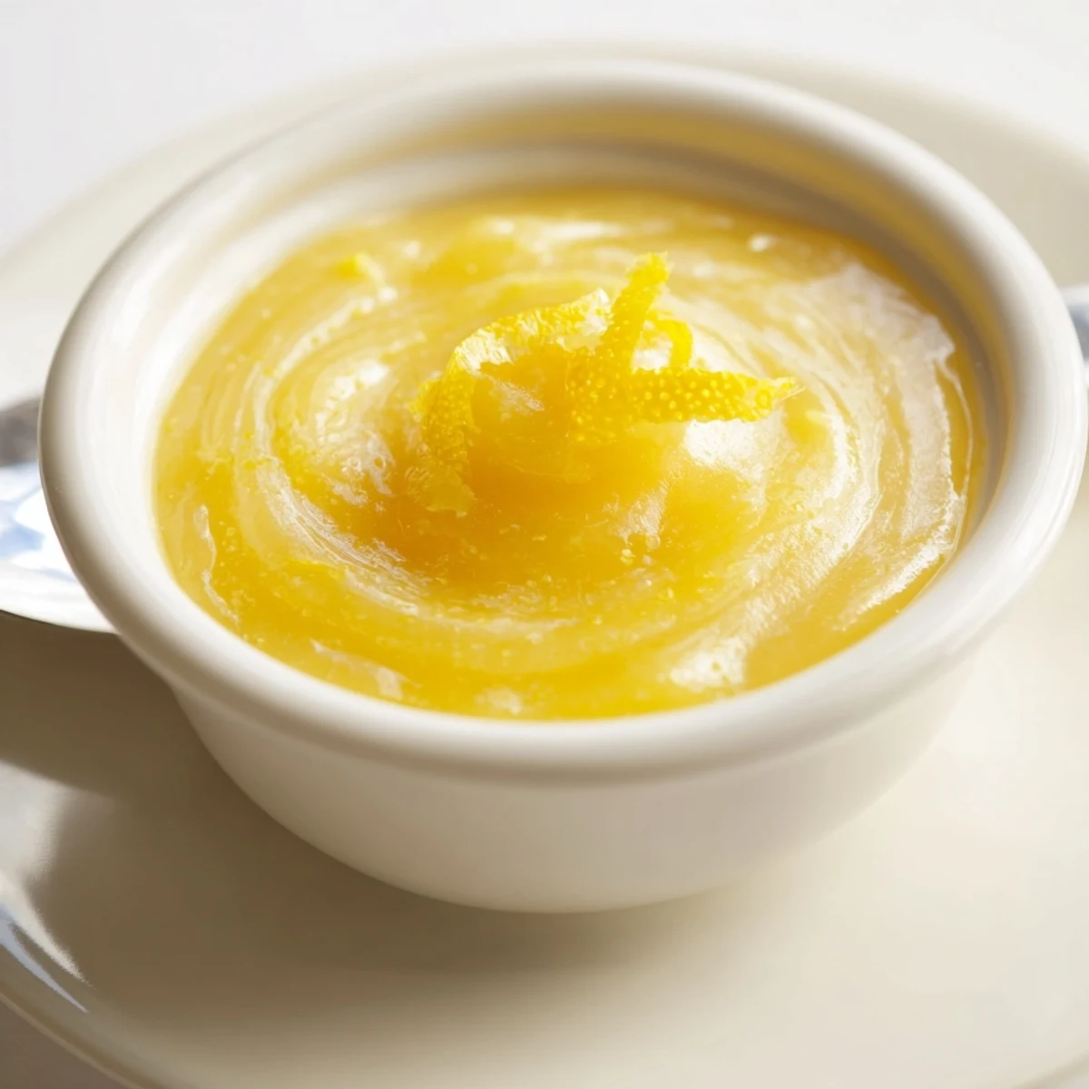 Homemade Lemon Curd spooned glossy and tangy over warm buttered scone