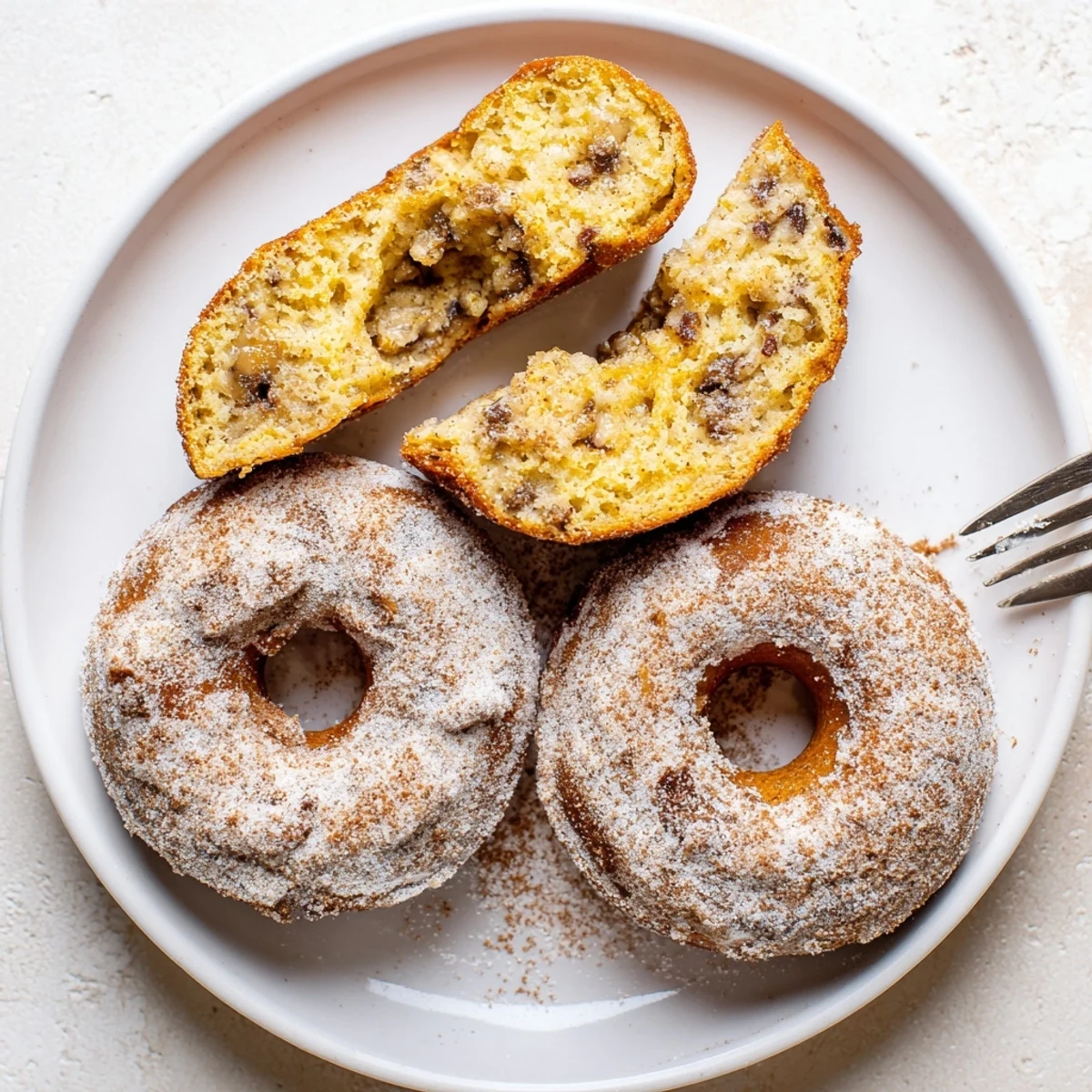 Moist crumb and banana aroma, homemade Banana Donuts served with steaming coffee.