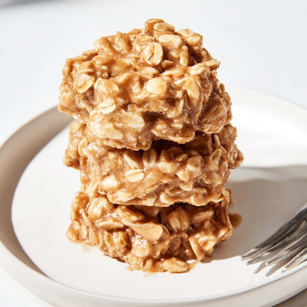 Close-up of Peanut Butter No Bake Cookies being scooped, warm peanut aroma suggested