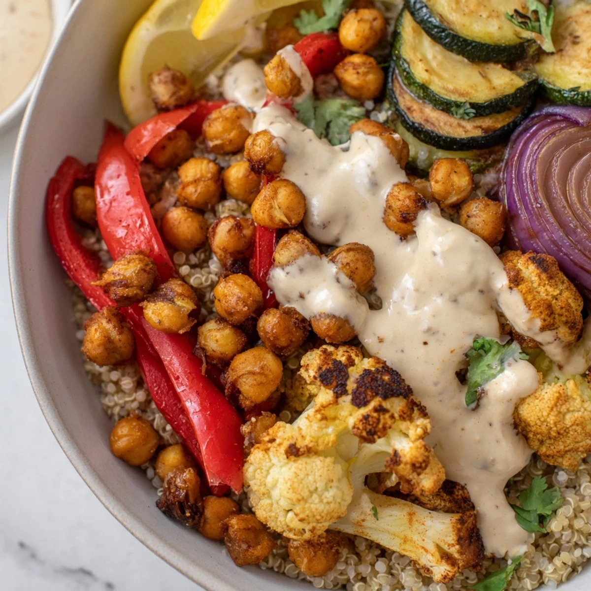 Golden spiced chickpeas roasted with cumin nestled in a Moroccan chickpea bowl
