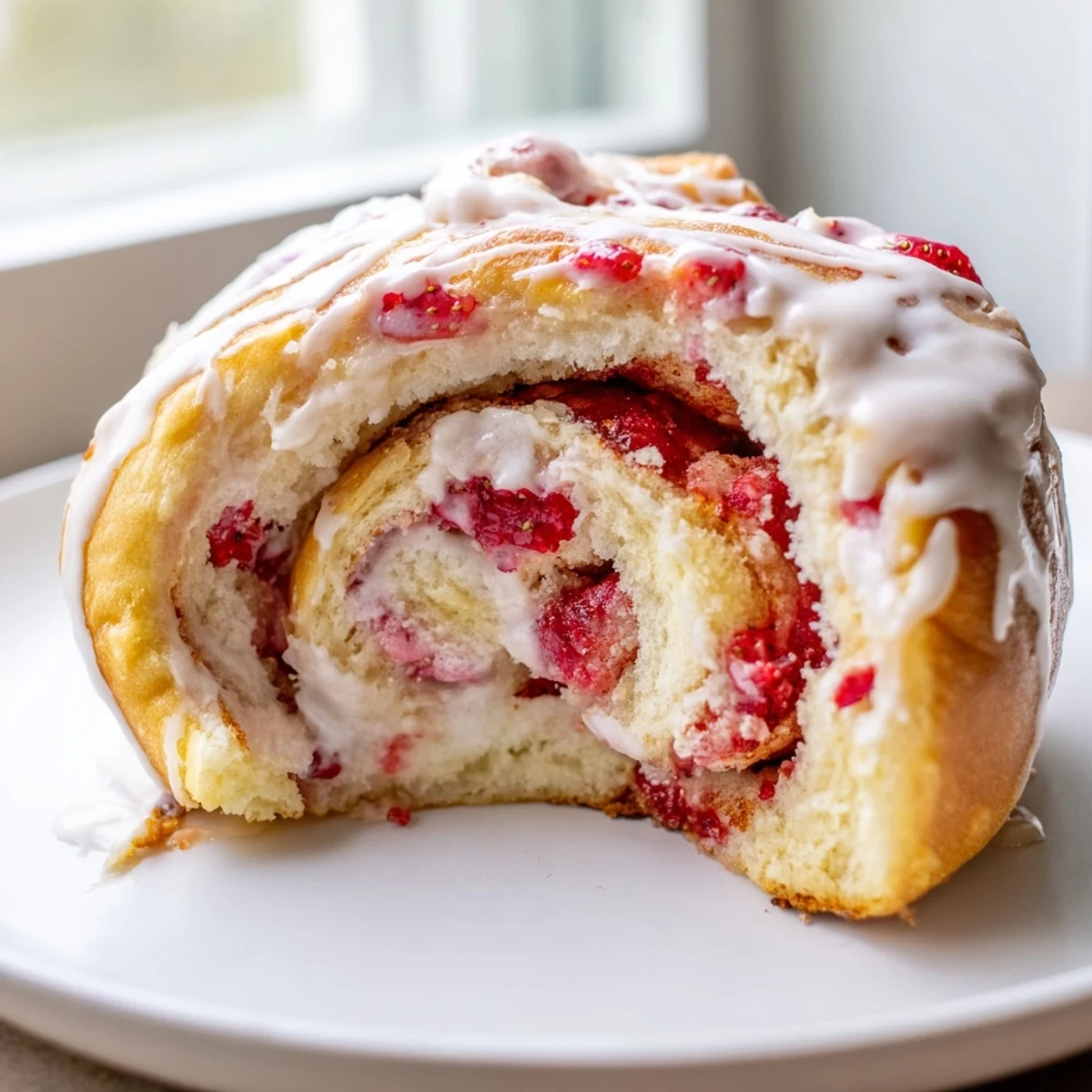 Soft pillowy strawberry cheesecake rolls swirled with cream cheese and glazed to perfection