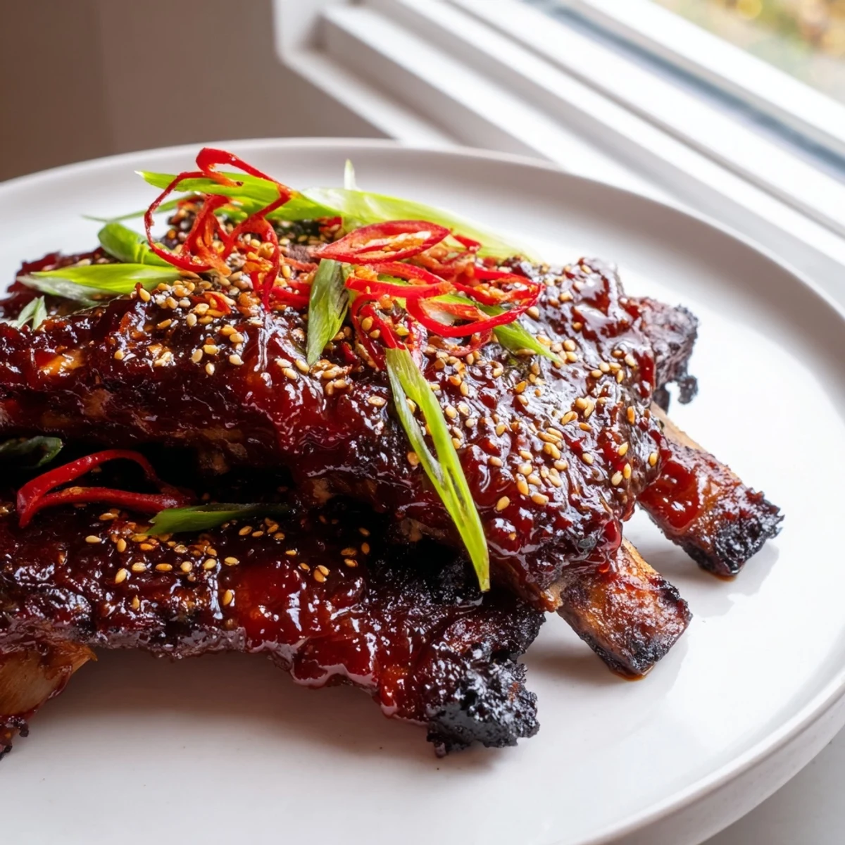 Caramelized Korean BBQ lamb ribs glazed with sweet honey and fresh yuzu juice