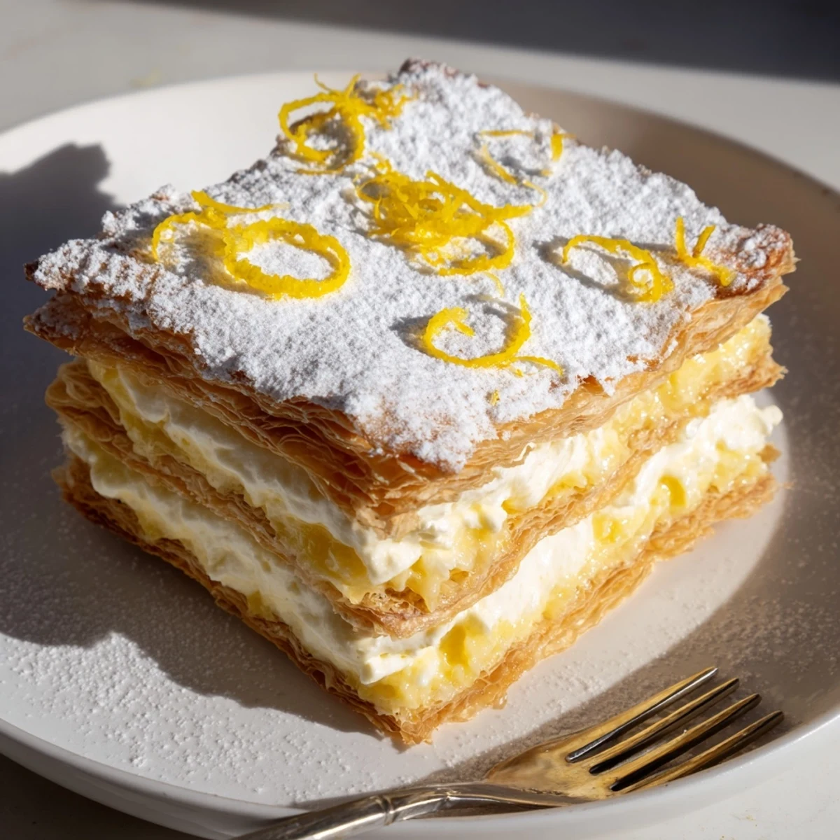 Layered Lemon Ricotta Puff Pastry Mille Feuille with pillowy cream and zesty citrus