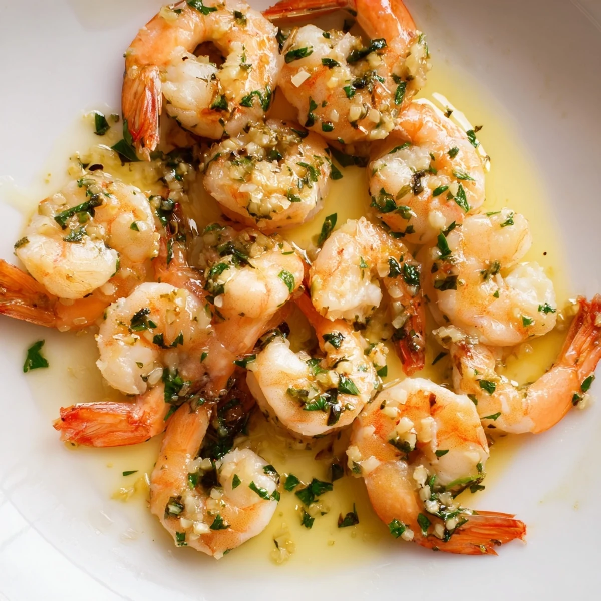 Golden buttered shrimp glistening in a garlicky lemon butter sauce with fresh parsley