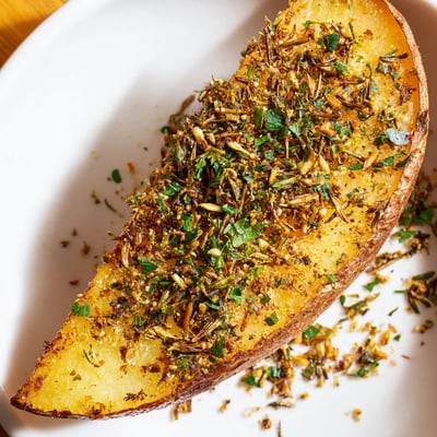 Oven-baked Crispy Potato Wedges with Herbs arranged next to creamy aioli and ketchup on a table.