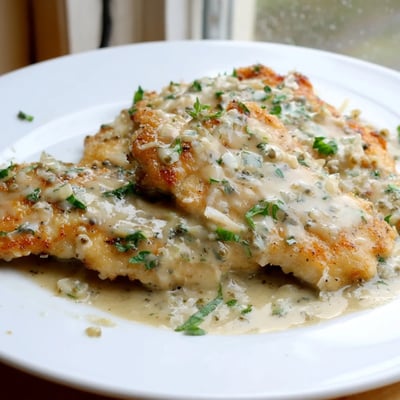 Tender chicken in a velvety lemon-Parmesan cream sauce, perfect served over pasta for a comforting weeknight dinner.