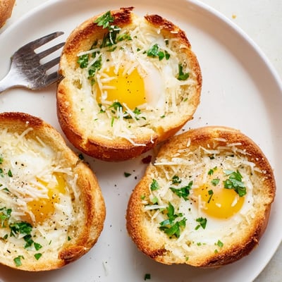Warm Lazy Garlic Bread Egg Cups served in muffin tin, sprinkled with parsley