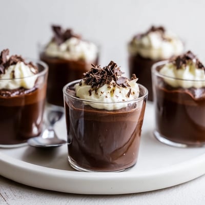 Creamy layers in Triple Chocolate Mousse Cups, chilled, ready to serve with berries